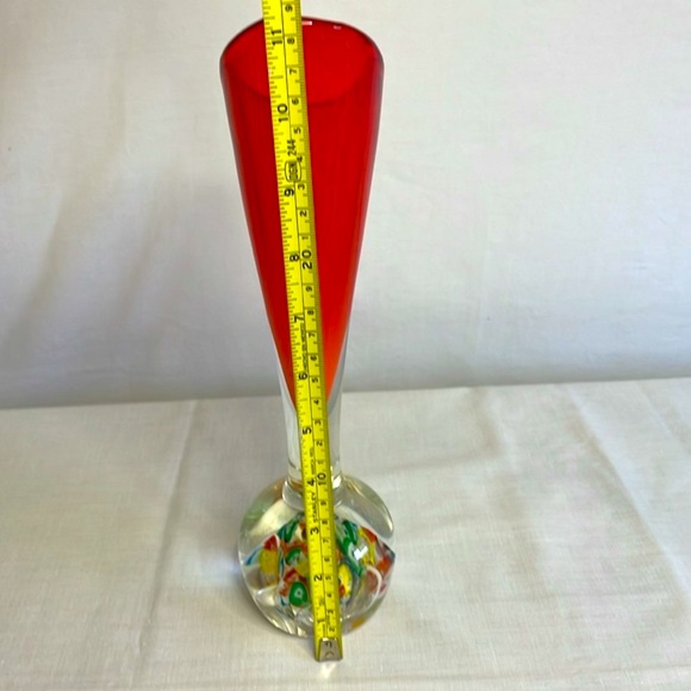 Vintage LENWILE ARDALT Orange Glass Vase Millefiori Paperweight - Picture 4 of 5